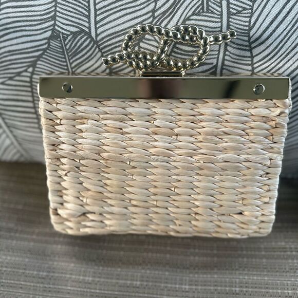 Talbots Straw Purse With Gold-tone Chain Crossbody Purse